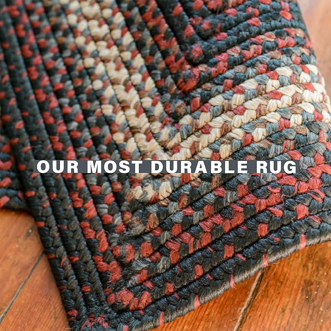 Montgomery Burgundy Small Braided Rug 20"x30" - Rectangle, Indoor Outdoor Washable - Country Decor for Bathrooms and Entryways - Beautiful, Durable, Waterproof, Pet Friendly and Soft