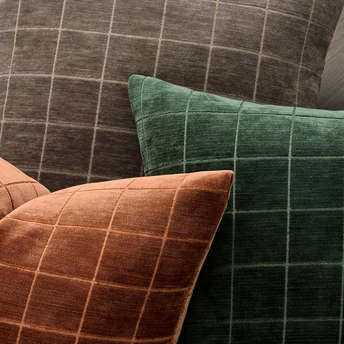 MIULEE Decorative Chenille Check Throw Pillow Covers Vintage Plaid Couch Pillows 18x18 Inch Set of 2 Neutral Boho Farmhouse Cushion Covers Modern Home Decor for Sofa Bed Living Room Burnt Orange