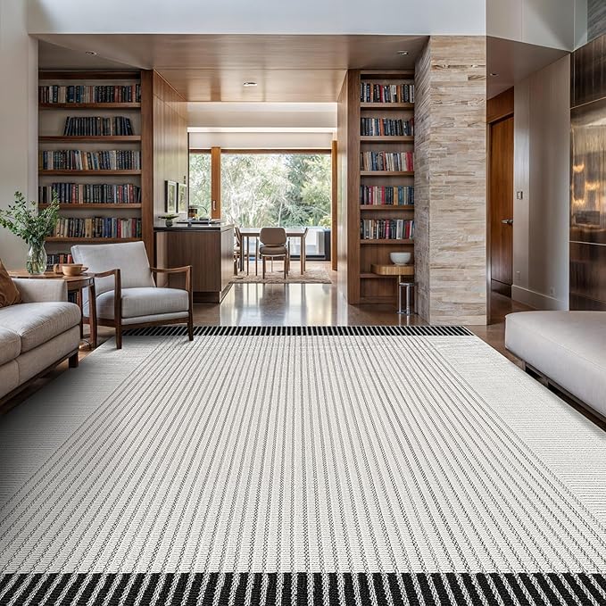 Luul Home Modern Micro Loop Indoor Area Rugs for Living Room Bedroom Kitchen Geometric Striped Black-White 5x7 Luxury Durable Low and High Pile Non-Shedding Stain Resistant Soft Area Carpet 5 x 7