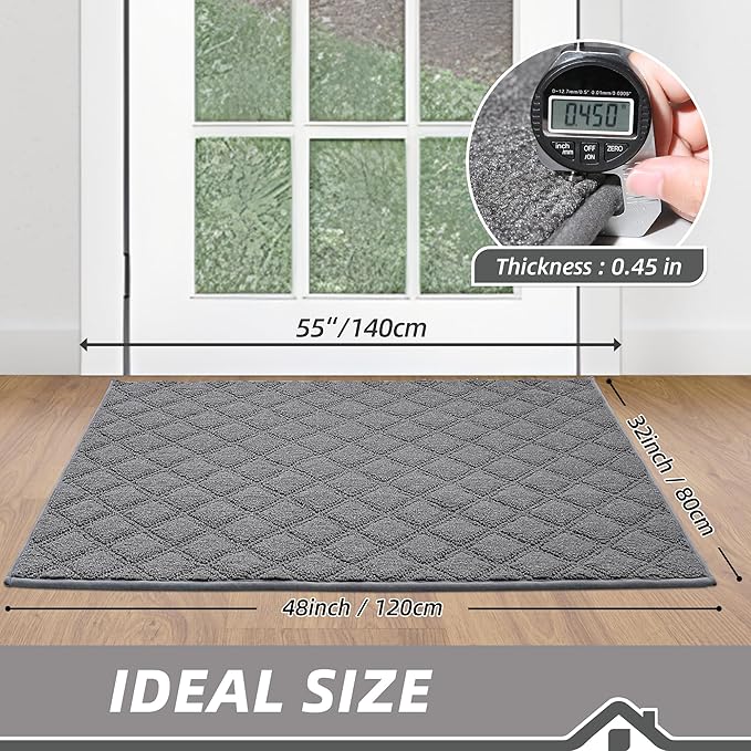 BEQHAUSE Dirt Trapper Door Mat 32" x 48", Non-Slip Washable Doormats Welcome Mat, Dirt Resistant and Absorbent Entrance Mat, Low Profile Floor Mats for Front Back Door, Entryway, Grey