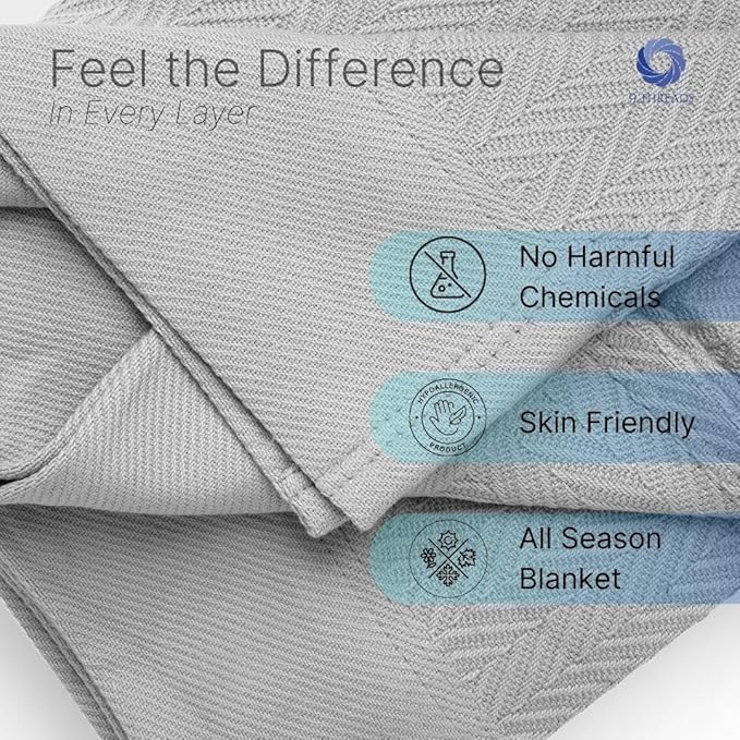 9Threads 100% Cotton Herringbone Blankets, 66"X90" Twin, Throw Blanket for Bed, All Season Cotton Blanket, Cozy Blanket,Throws & Bed Blanket, Throw Blanket for Couch, Modern Home Decor -Scottish Grey