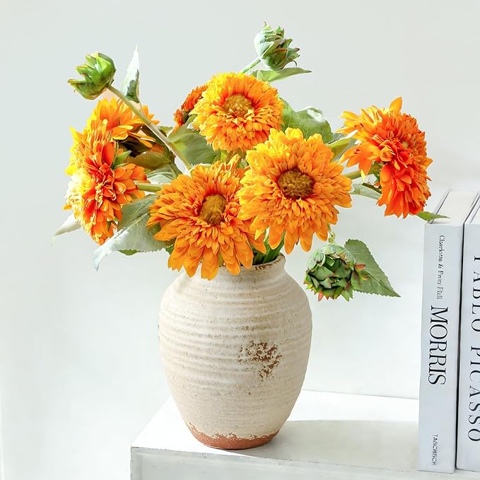 Ceramic Decorative Flower Vase 7 Inch Pottery Rustic Farmhouse Boho Terracotta Vase for Home Decor, Table, Living Room, Bathroom, Shelf, Mantel Decoration