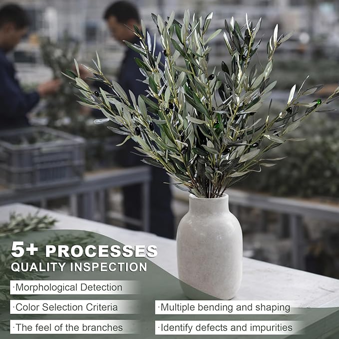 8PCS Premium Artificial Olive Branches for Vases - Realistic PU & Silk Faux Greenery Stems, 3 Sizes, Bendable Wire Stems, Low Maintenance Home/Office/Holiday Decor(No Vase