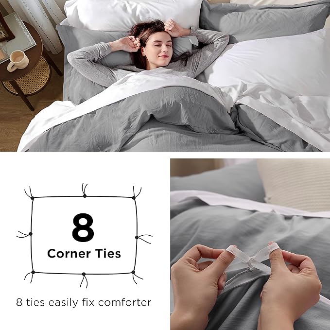 Bedsure Grey Duvet Cover King Size - 3 Pieces Prewashed Cotton-Like Extra Soft Bedding Set, Includes 1 Duvet Cover 104x90 Inches with Zipper Closure & 2 Pillow Shams, Comforter Not Included