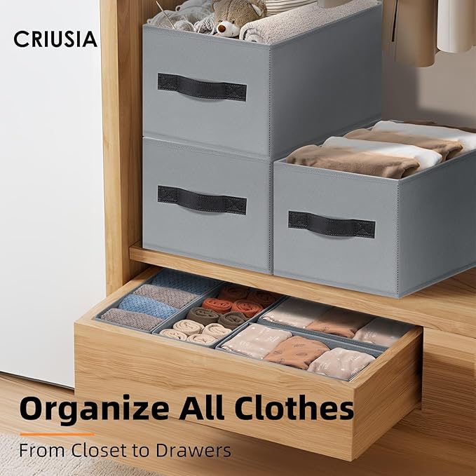7 Pack Closet Organizers Bins, 2 Sizes Closet Shelf Organizer with Handles - Fabric Home Organization and Storage Baskets for Organizing Clothes Toys Blanket Towel Purse