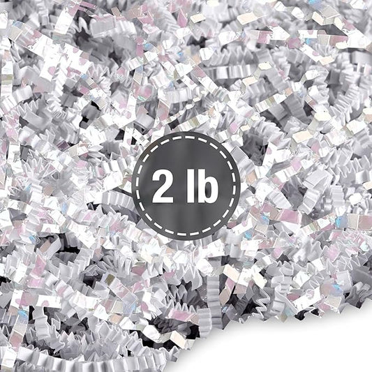 FRILLZ by DECOfill™ Crinkle Cut Paper Shred Filler for Baskets, Gifts, Packing and Protecting your Birthday, Weddings, Anniversary, Valentines Day, and other gifts (2 pound, Diamond White)