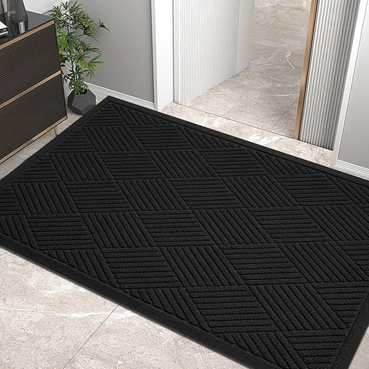 HIYARD Sturdy Front Door Mat, Absorbent Muddy Dirt Resist Welcome Door Mats Outdoor Indoor, Stain and Fade Resistant, Non-Slip Rubber Backing Low Profile Doormat for Entryway, 47×32, Black