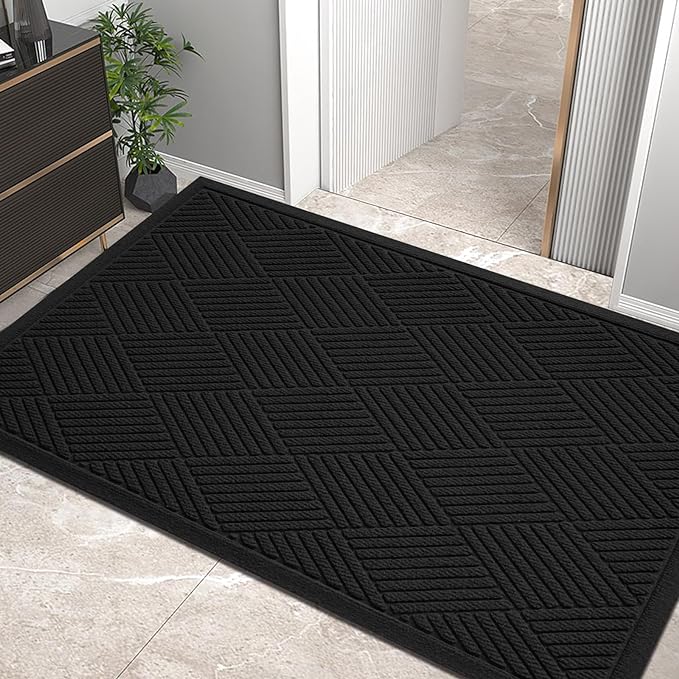 HIYARD Sturdy Front Door Mat, Absorbent Muddy Dirt Resist Welcome Door Mats Outdoor Indoor, Stain and Fade Resistant, Non-Slip Rubber Backing Low Profile Doormat for Entryway, 60×36, Black