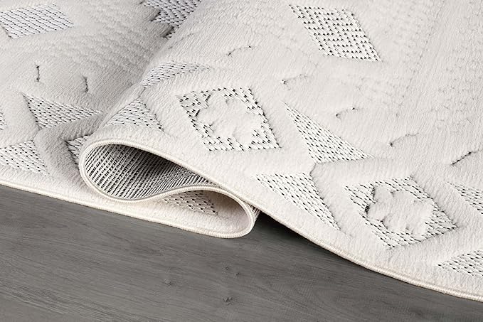 Luul Home Modern Micro Loop Indoor Runner Rugs for Living Room Bedroom Kitchen Geometric Trellis White 2x7 Luxury Durable Low and High Pile Non-Shedding Stain Resistant Soft Area Carpet 2 x 7