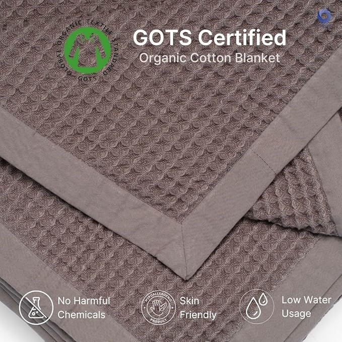 9Threads GOTS Certified Organic Cotton Waffle Weave Blanket, Twin Bed Size, 66"X90"Cozy Throw Blanket for Couch, Modern Home Decor, Throw Blankets,Waffle Blanket & Soft Bed Blankets -Charcoal Grey