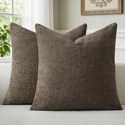 a moment Dark Brown Chenille Throw Pillow Covers 22x22 Inch Pack of 2 Modern Decorative Throw Pillow Covers Farmhouse Cross Covers Home Decor for Sofa Bedroom Living Room