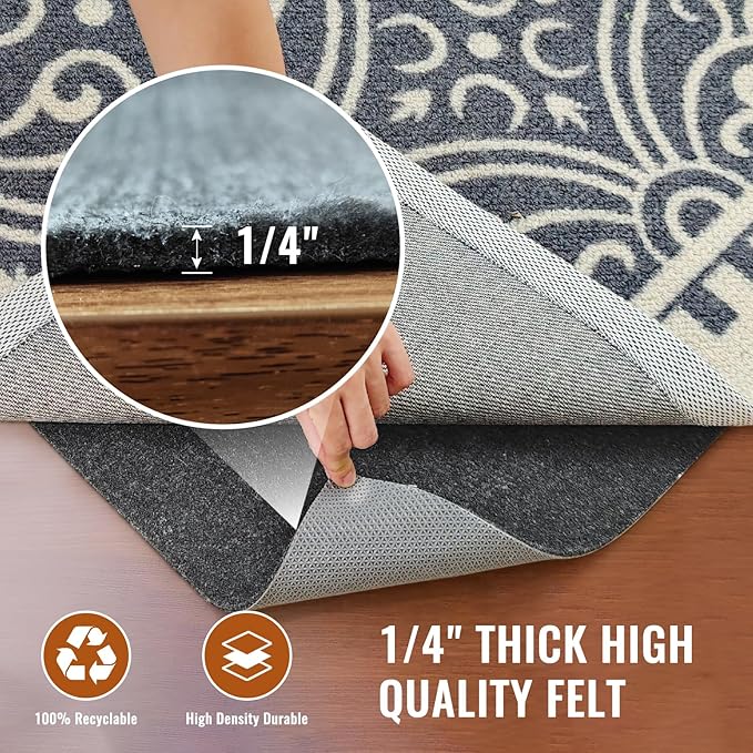 Felt Rug Pad, 5 x 7 Ft Rubber Non-Slip Rug Pad Gripper, Keep Rugs Secure and in Place, Extra Strong Under Carpet Mat Cushion - for All Floors