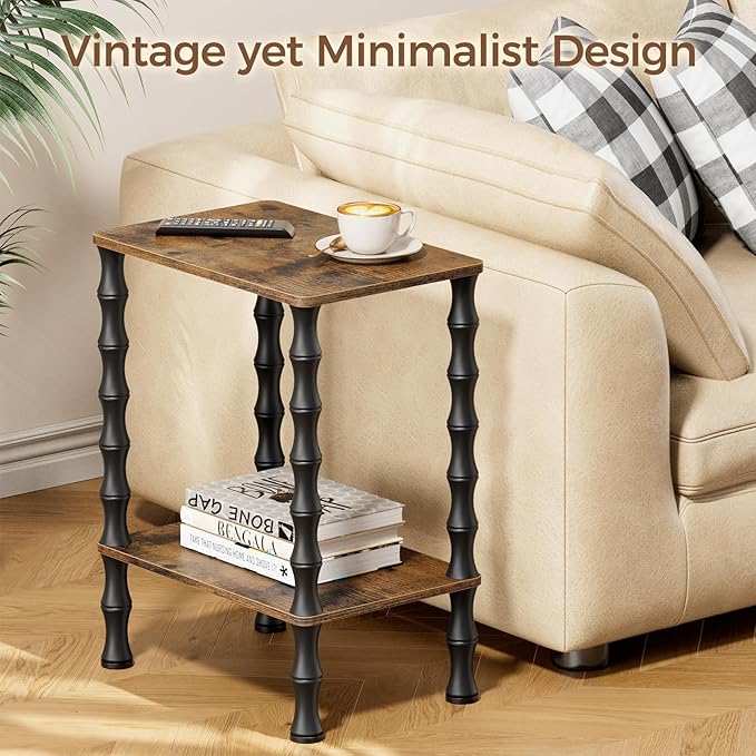 Side Table, 2-Tier End Table with Storage Shelf, Night Stand for Small Spaces, Modern Coffee Tables for Living Room, Bedroom (1, Rustic Brown)