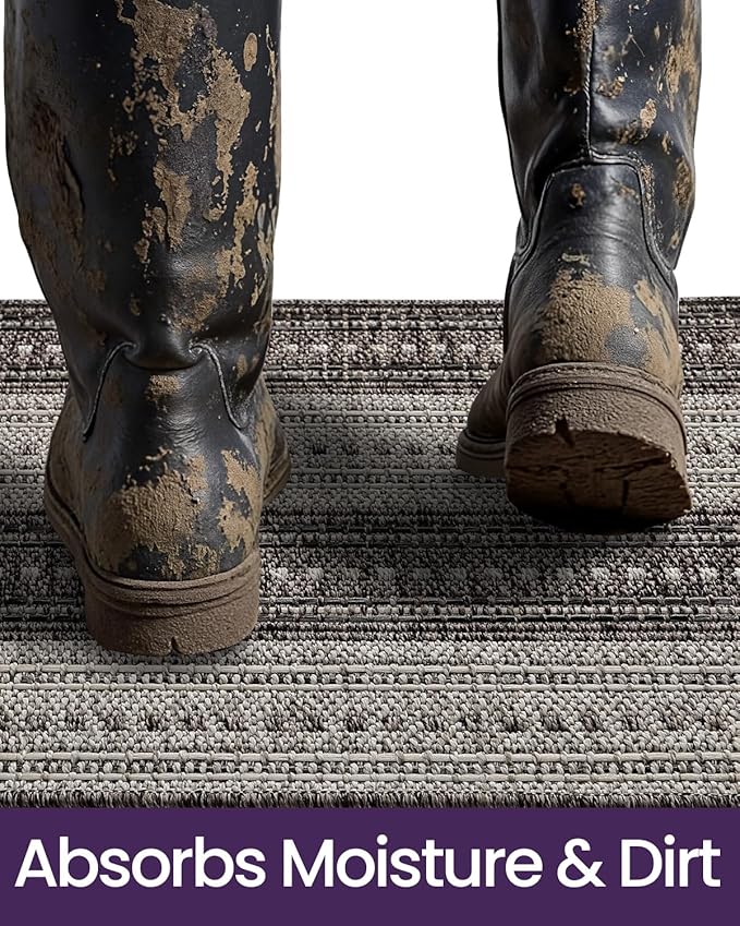 DEXI Dirt Trapper Door Mat, 48x72 Washable Doormat, Dirt Resistant and Absorbent, Easy Clean Low-Profile Floor Rugs for Entryway, Front Door, and Inside Entrance, Striped Grey