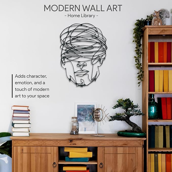 Overthinking Man Metal Wall Decor, Abstract Geometric Face Sculpture, Modern Line Art for Living Room, Office, Bedroom, and Contemporary Home Decor , Unique, Thought-Provoking Artwork for Minimalist Interiors (18 x 14 inches)