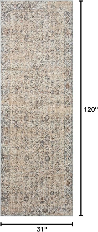 Loloi Angela Rose Blake Collection BLA-04 Beige/Denim 2'-7" x 10'-0", .25" Pile Height, Fringe, Runner Rug