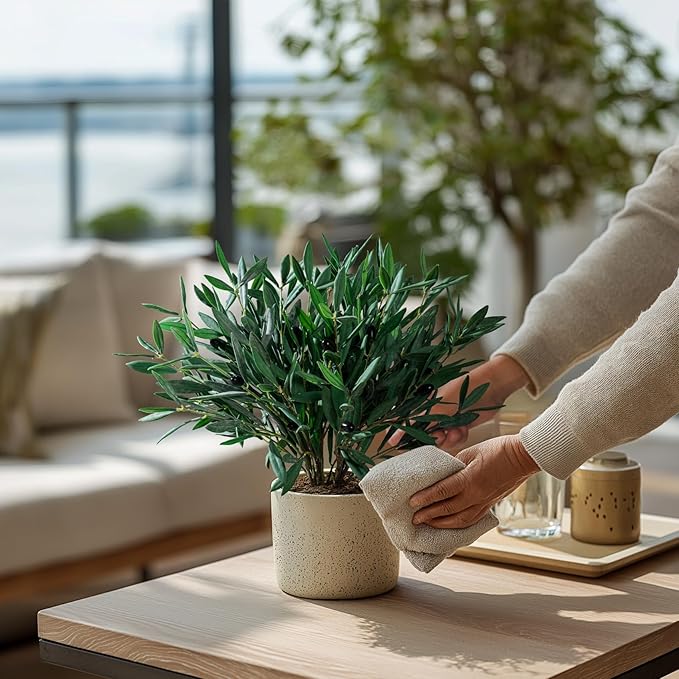 8PCS Premium Artificial Olive Branches for Vases - Realistic PU & Silk Faux Greenery Stems, 3 Sizes, Bendable Wire Stems, Low Maintenance Home/Office/Holiday Decor(No Vase