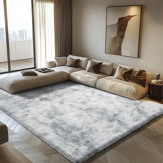 8x10 Fluffy Area Rugs for Living Room,Shag Area Rug for Bedroom,Soft Fuzzy Rug Non-Shedding Indoor Plush Carpet for Kids Bedroom Nursery Home Decor,Tie-Dyed Grey