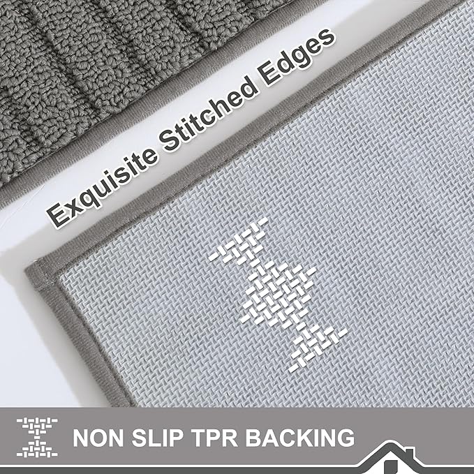BEQHAUSE-Kitchen-Rugs-Washable-Kitchen-Mats-for-Floor Non-Slip Kitchen Mat Absorbent Kitchen Runner Rug with TPR Non Skid Backing,Grey,24”x60”