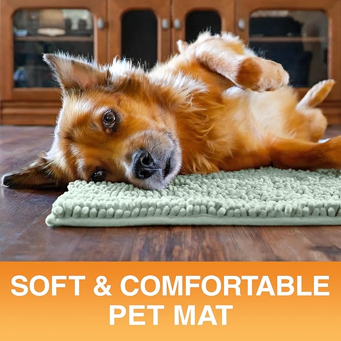 Neater Pets Chenille Dog Door Mat 24” x 17” – Super Absorbent & Quick-Dry Muddy Paws Doormat for Trapping Dirt, Water, Mud - Non-Slip & Machine Washable Pet Rugs for Entryway, Indoor Mud Mats, Green