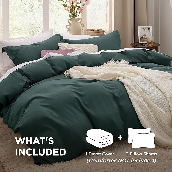 Bedsure Forest Green Duvet Cover Full Size - 3 Pieces Prewashed Extra Soft Cotton-Like Bedding Set, Includes 1 Duvet Cover 80x90 Inches with Zipper Closure & 2 Pillow Shams, Comforter Not Included