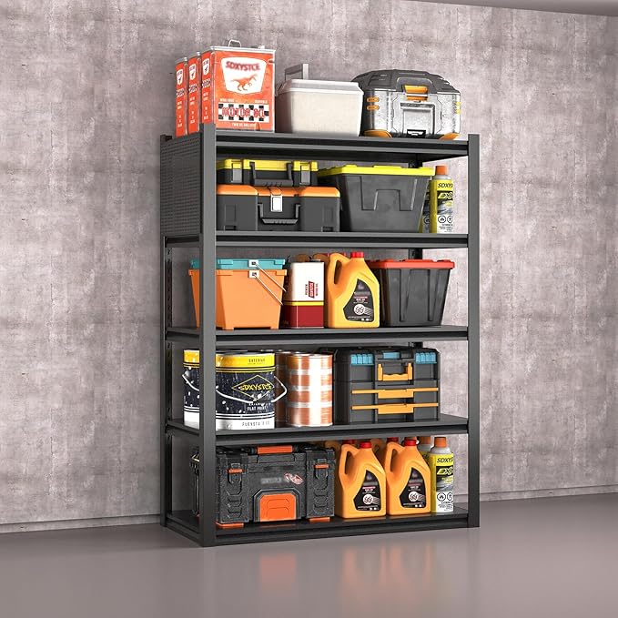 Metal Garage Shelving Unit with Pegboard, Heavy Duty 5-Tier Adjustable Industrial Storage Shelves, 3000 LBS Steel Storage Rack for Garage, Warehouse, Basement, 72"H x 47.2"W x 23.6"D, Black