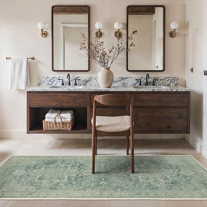 BESBLEE Runner Rug 2'6''x6 Non Slip Machine Washable Vintage Hallway Runner Rug, Low PileLight Weight Rugs for Entryway, Hallway, Kitchen and Corridor, Green