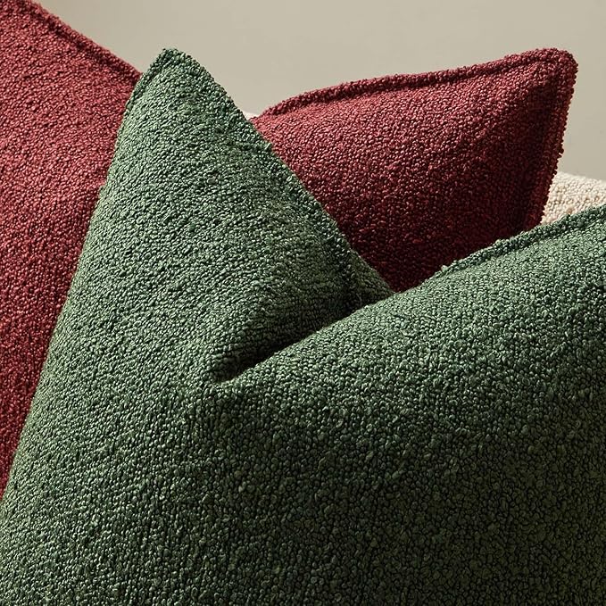 JUSPURBET Green Decorative Pillow Covers 18x18 Set of 2 Throw Pillow Covers for Couch Sofa Bed Cozy Boucle Textured Cushion Covers Cases with Hidden Zipper for Living Room Home Decor