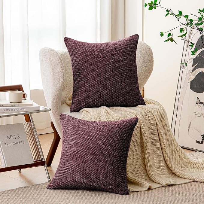 a moment Christmas Wine Red Chenille Throw Pillow Covers 16x16 Inch Pack of 2 Modern Decorative Throw Pillow Covers Farmhouse Cross Covers Home Decor for Sofa Bedroom Living Room