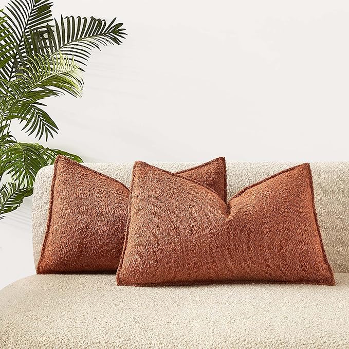 JUSPURBET Rust Decorative Pillow Covers 16x24 Set of 2 Throw Pillow Covers for Couch Sofa Bed Cozy Boucle Textured Lumbar Cushion Covers Cases with Hidden Zipper for Living Room Home Decor