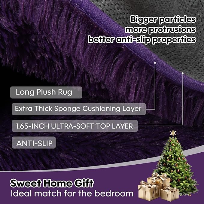Mtandyx 6x9 Rugs for Living Room, Rug for Bedroom,Plush Fluffy Carpet, Non-Slip Upgrade Purple Rug, Suitable for Kids Dorm Home Decor Aesthetics.