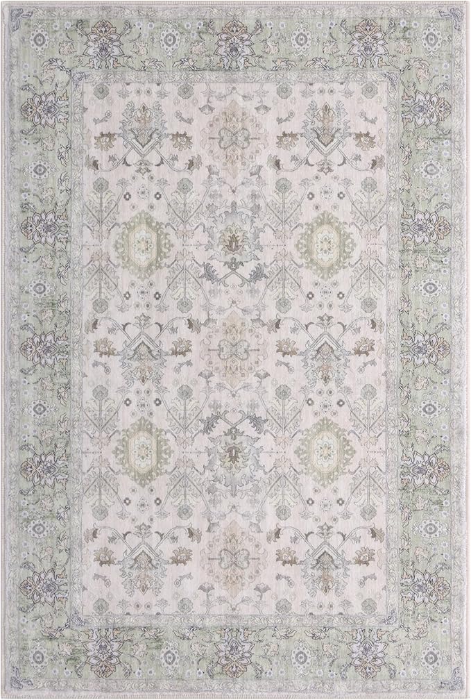 Vanmoos 2x3 Washable Area Rug – Soft, Non-Slip Entrance Rug, Durable Indoor Door mat, Floor Carpet for High-Traffic Areas, Entryway, Kitchen, and Bedside, Cozy Elegance/Green