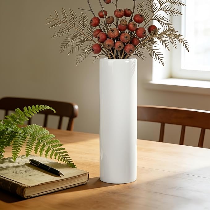 12 Inch White Vase Ceramic Flower Vase, Tall Vases for Pampas Grass, Home Decor, Modern Textured Vases for Living Room Decorations,Table Centerpieces,Shelf,Farmhouse Small Ceramic Vase
