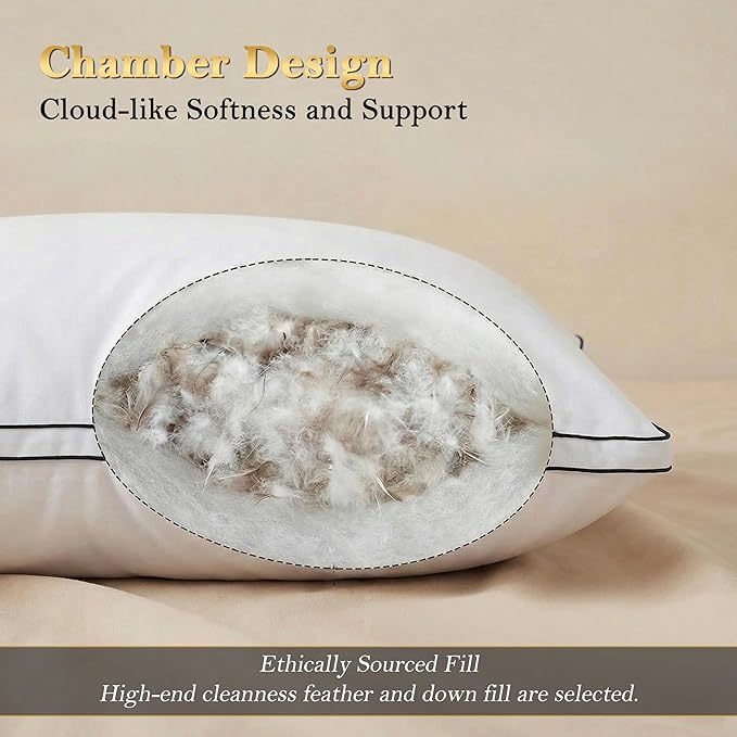 Homotive Feather Pillows Queen Size Set of 2 Goose Down Pillows with 100% Breathable Cotton Cover, Hotel Collection Bed Pillows for Sleeping, Soft Support for Back, Stomach and Side Sleepers