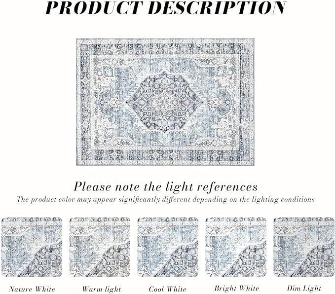 Domitapis Runner Rug 2×6, Vintage Boho Rug,Ultra-Soft Low Pile, Washable, Non Slip,Stain Resistant Printed Carpet for Hallway Kitchen Living Room Bedrooms Playroom Office, Light Blue