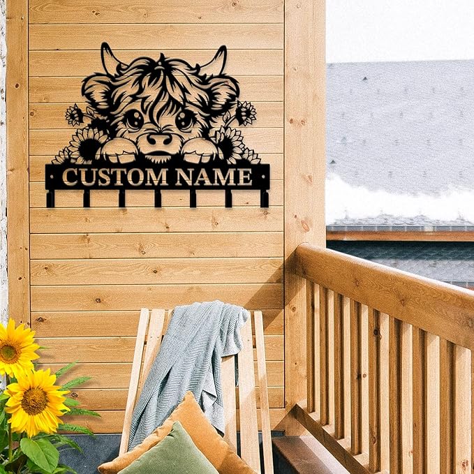 magilab Personalized Custom Highland Cow Wall Hooks,Metal Highland Cow Art Clothes Hooks,Metal Highland Cow Wall Home Storage Decorative,for Front Door, Hallway, Kitchen, Bedroom,Keys,Hats (Style A)