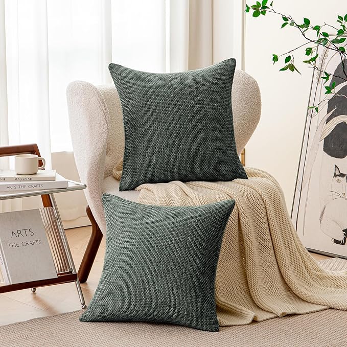 a moment Christmas Dark Green Chenille Throw Pillow Covers 16x16 Inch Pack of 2 Modern Decorative Throw Pillow Covers Farmhouse Cross Covers Home Decor for Sofa Bedroom Living Room