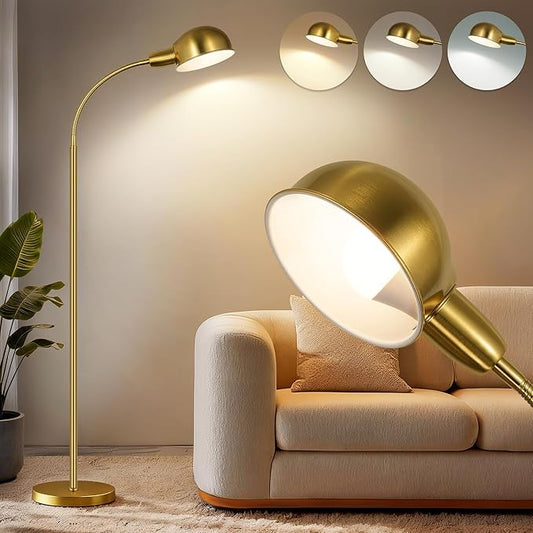 LANICHO Floor Lamp for Living Room, 63" Standing Lamp with Adjustable Gooseneck, 3 Color Temperatures, Industrial Gold Floor Lamp Reading for Bedroom, Office, 9W LED Bulb