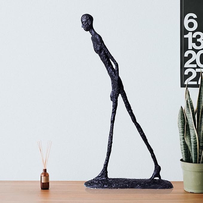11.8" Walking Man Metal Abstract Statue and Sculpture - Masterpiece by Giacometti, Suitable for Home Decor, Office, and Unique Gift for Special Occasions (Metal)