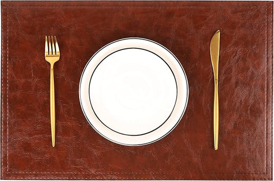 Jovono Waterproof PU Placemats, Faux Leather Dining Table Mat, Set of 8, Easy to Wipe Off Scrub Vinyl Mat, Heat & Stain Resistant for Office Conference Table, Home Décor Brown