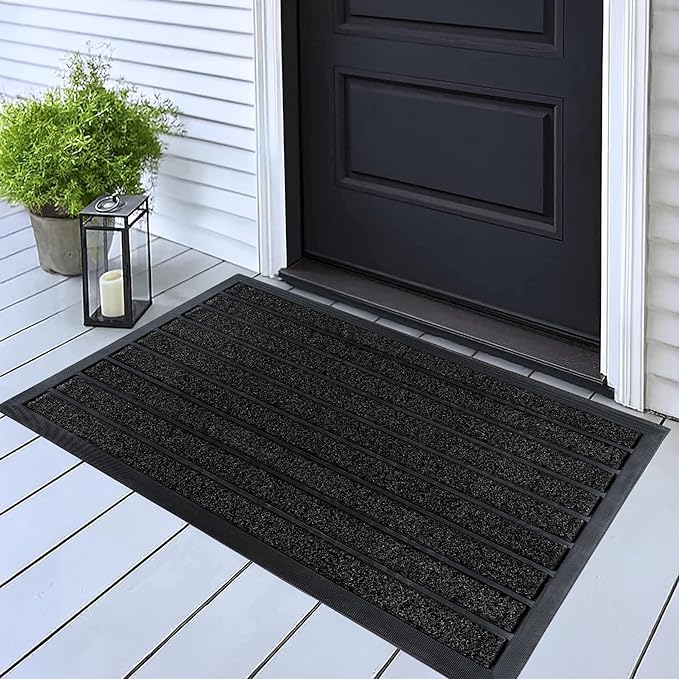 ubdyo Extra Durable Door Mat - Dirt Trapping Outdoor Welcome Mats - Non-Slip Outdoor Indoor Entrance - Low Profile Front Doormat (32" x 20", Bright Black)