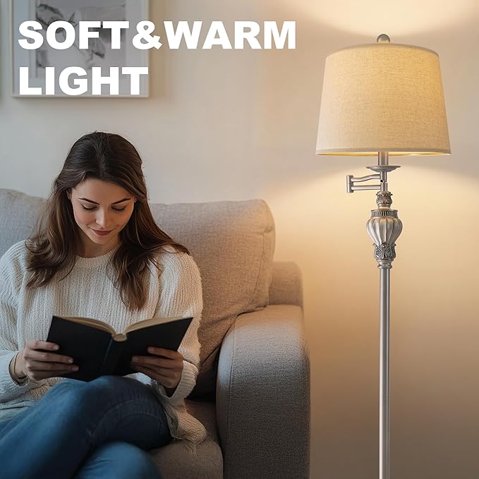 G-SAFAVA 61" Vintage Floor Lamp with 350° Adjustable Swing Arm, Tall lamp Standing Lamp for Living Room Bedside Bedroom Nightstand Retro Farmhouse Mid Century Lamp Light Home Décor Office Gifts