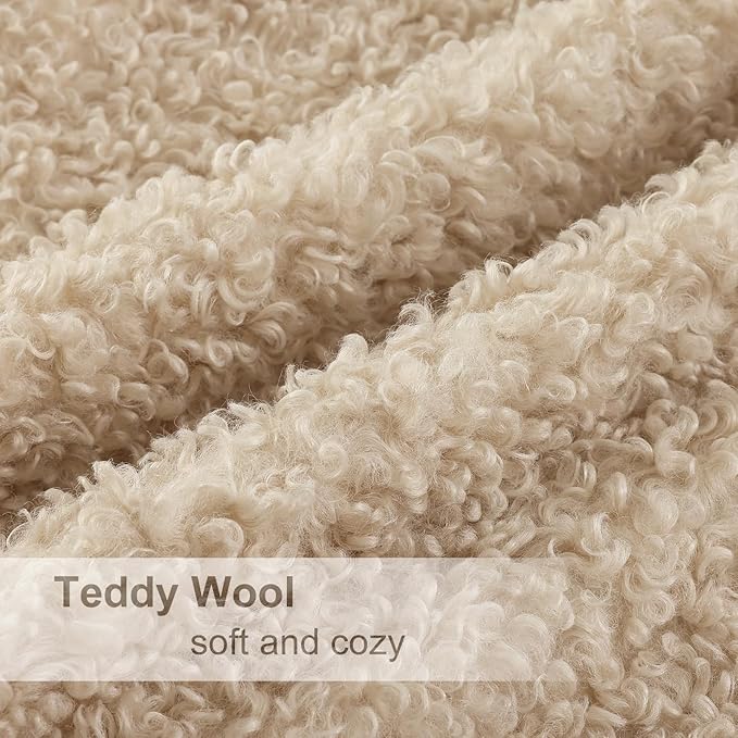 decorUhome Pack of 2 Throw Pillow Covers 18x18 Inch, Faux Fur Decorative Sherpa Pillow Covers Fuzzy Accent Soft Sheepskin Fleece Pillow Cases for Couch Living Room Bed, Neutral Oatmeal