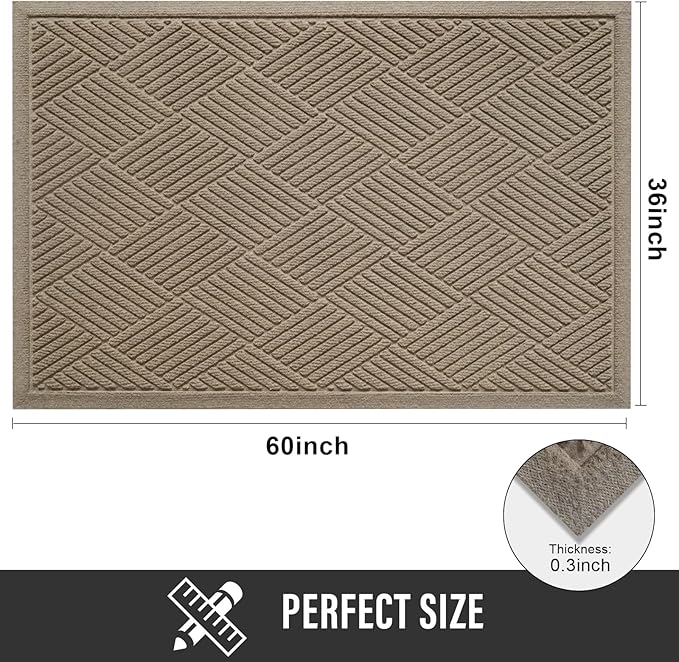 HIYARD Sturdy Front Door Mat, Absorbent Muddy Dirt Resist Welcome Door Mats Outdoor Indoor, Stain and Fade Resistant, Non-Slip Rubber Backing Low Profile Doormat for Entryway, 60×36, Beige
