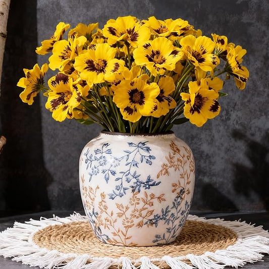 Blue and White Vase - 7.1 Inchs Vintage Ceramic Vases for Home Decor, Farmhouse Flower Vase for Living Room and Kitchen, Vintage Pottery Decor for Table Shelf and Mantle, Chinoiserie Decor Vases