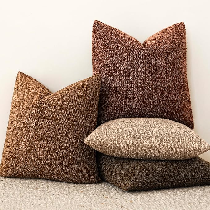 Foindtower Decorative Textured Boucle Throw Pillow Covers Accent Solid Pillow Cases Neutral Soft Cozy Couch Cushion Case for Chair Sofa Bedroom Living Room Home Decor 26 26 Inch,1PC,Red Taupe