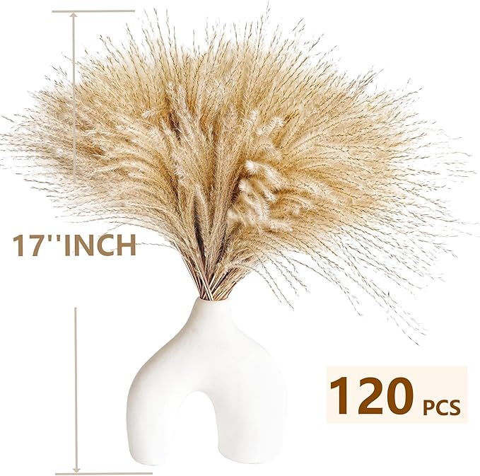 120 PCS Exquisite Natural Pampas Grass Decor - Versatile Reed Grasses for Home & Event Decoration, Pompous Fluffy Tall Dried Reed Grass - Perfect for Vases, Wreaths & Table Centerpieces