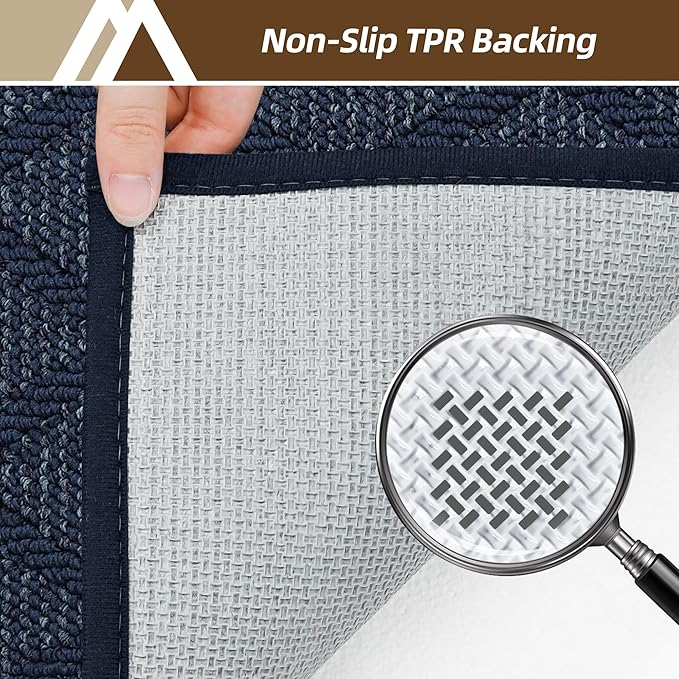 COSY HOMEER Non-Slip Door Mat 36"x60", Entryway Rugs Low Profile Absorbent Dirt Trapper Doormat for Front Entrance, Washable Polypropylene Entry Mat (Blue)