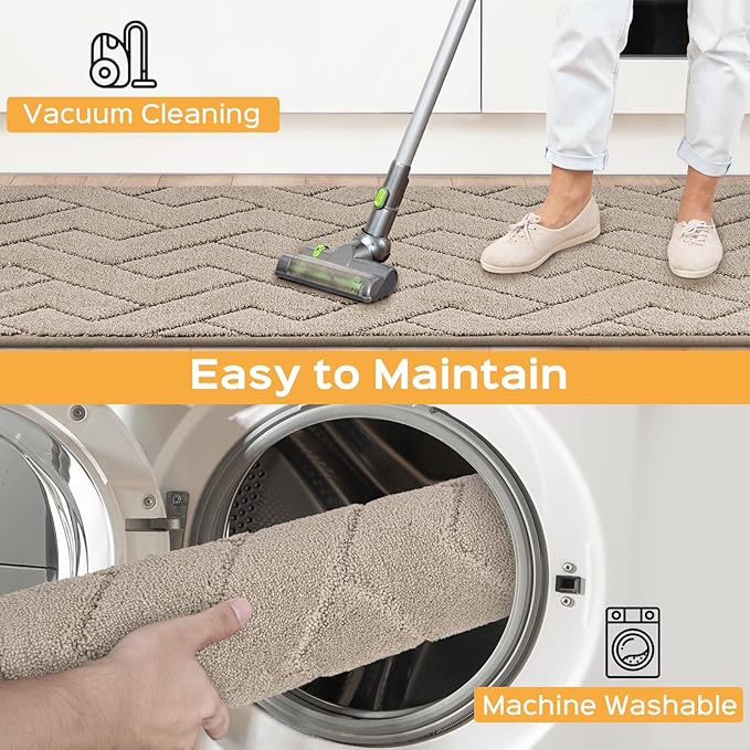 Machine Washable Kitchen Rugs Set (24" x 36"+24" x 60"), Non-Slip Kitchen Runner Rugs Mats for Floor, Absorbent Comfort Standing Mats for Kitchen, Sink and Hallway, Rolled Packaging, Taupe