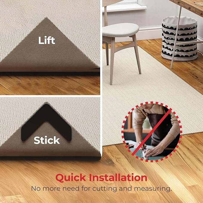 iPrimio Rug Gripper - Pack of 8 Secure Rug Corner Grippers for Indoor and Outdoor Use - Helps Prevent Curling and Slipping - Ideal Carpet Corners to Keep from Curling - 7.5 x 7.5 Inches